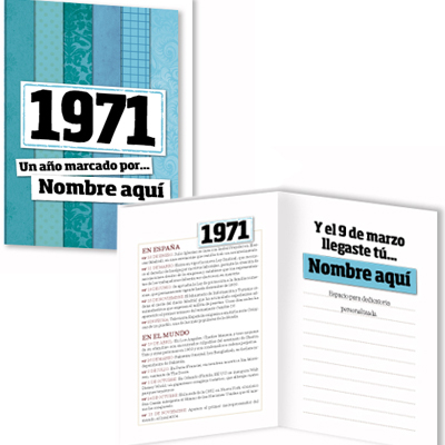 Regalos personalizados: Libros personalizados: Libro años 70 con tarjeta 1971 personalizada
