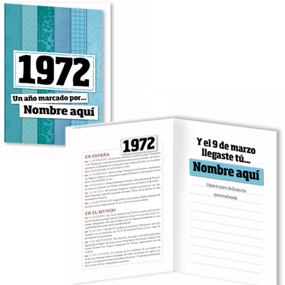 Regalos personalizados: Libros personalizados: Libro años 70 con tarjeta 1972 personalizada