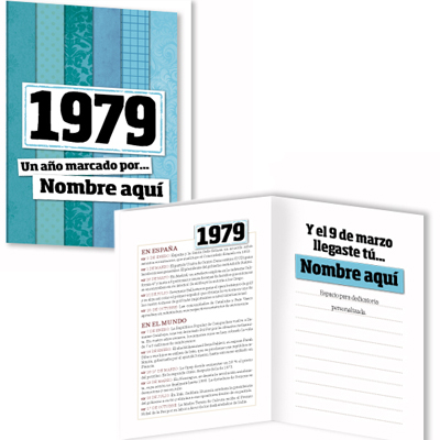 Regalos personalizados: Libros personalizados: Libro años 70 con tarjeta 1979 personalizada