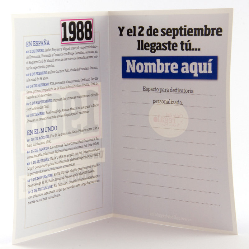 Regalos personalizados: Libros personalizados: Libro años 80 con tarjeta 1988 personalizada