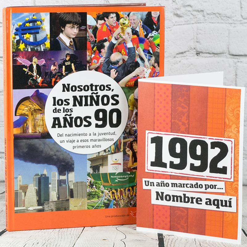 Regalos personalizados: Libros personalizados: Libro años 90 con tarjeta 1992 personalizada