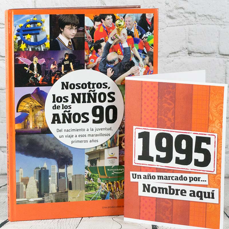 Regalos personalizados: Libros personalizados: Libro años 90 con tarjeta 1995 personalizada