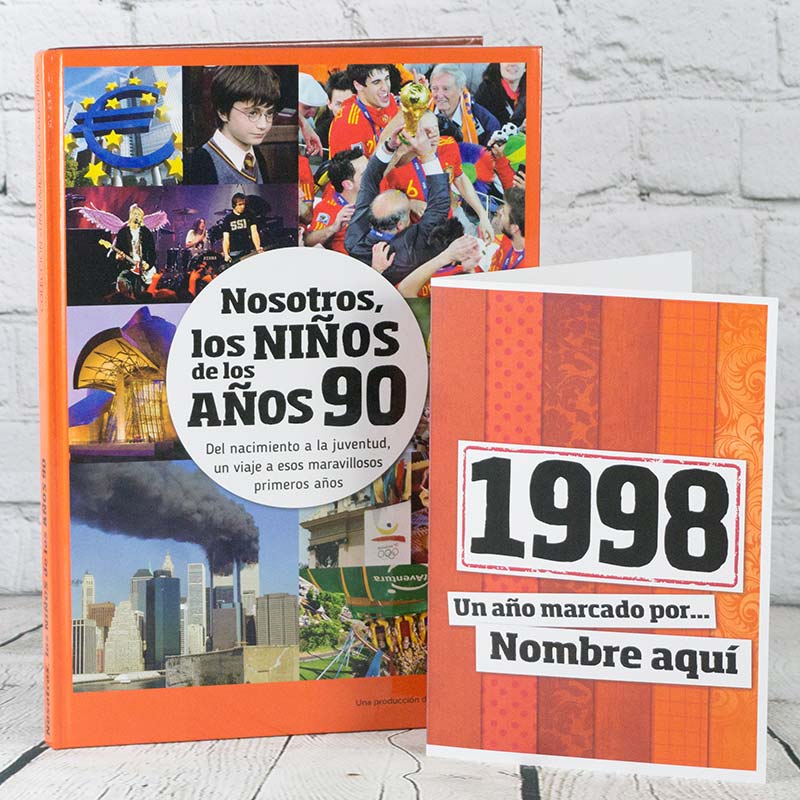 Regalos personalizados: Libros personalizados: Libro años 90 con tarjeta 1998 personalizada