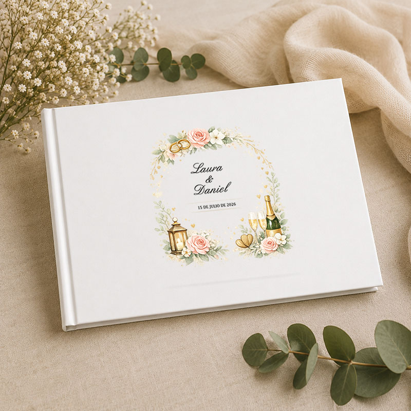 Regalos personalizados: Libros personalizados: Libro de firmas de boda personalizado con nombres y fecha