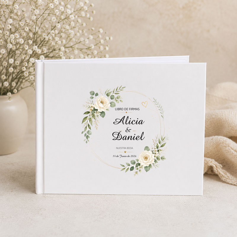 Regalos personalizados: Top ventas: Libro de firmas de boda personalizado elegante con nombres y fecha