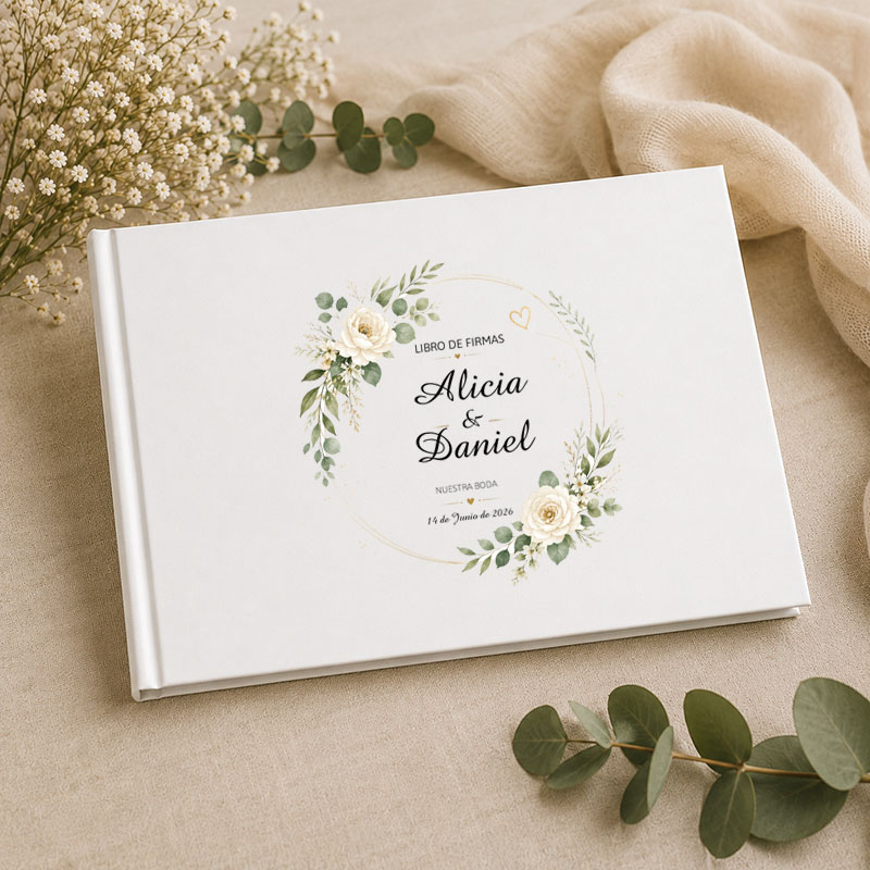 Regalos personalizados: Top ventas: Libro de firmas de boda personalizado elegante con nombres y fecha