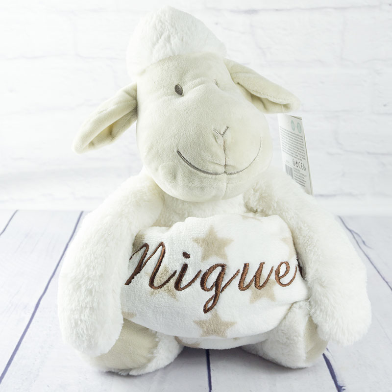 Regalos personalizados: Regalos con nombre: Manta bebé bordada con peluche