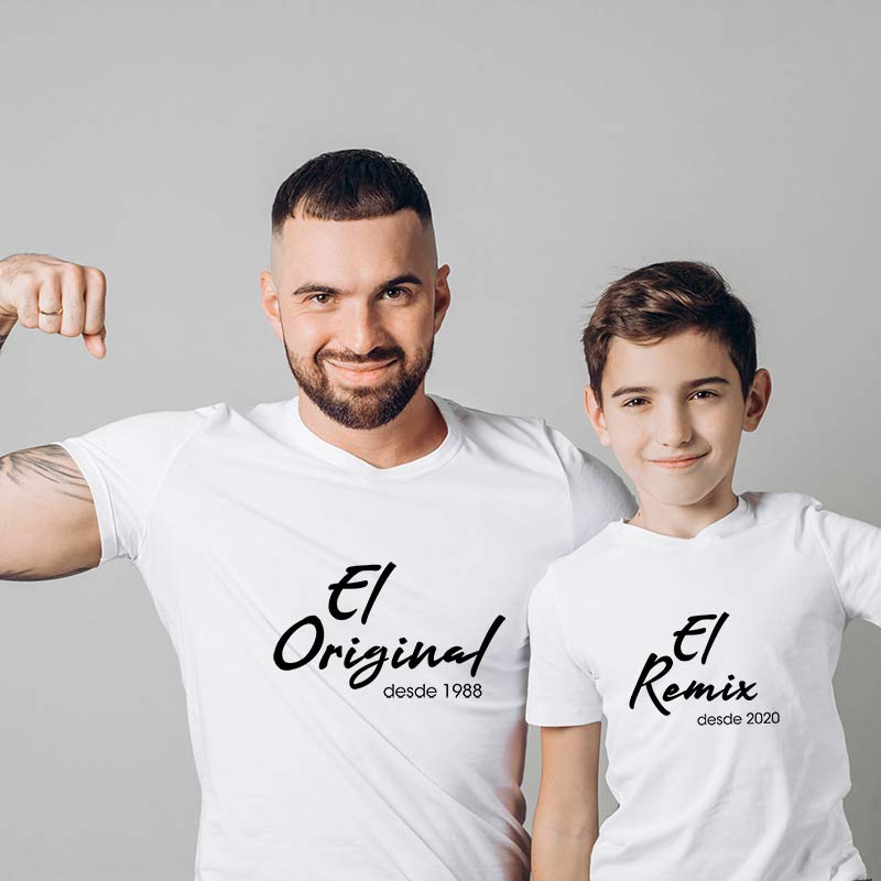 Regalos personalizados: Regalos con nombre: Pack camisetas blancas personalizadas Original y Remix