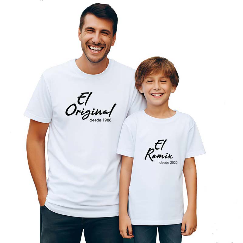Regalos personalizados: Regalos con nombre: Pack camisetas blancas personalizadas Original y Remix
