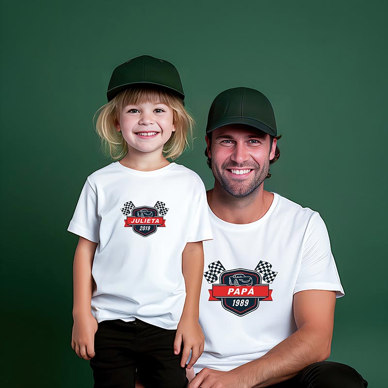 Regalos personalizados: Regalos con nombre: Pack camisetas personalizadas Padre e Hijo 'Carreras'