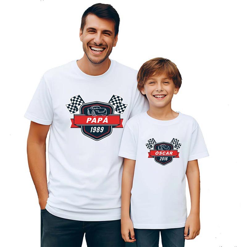 Regalos personalizados: Regalos con nombre: Pack camisetas personalizadas Padre e Hijo 'Carreras'