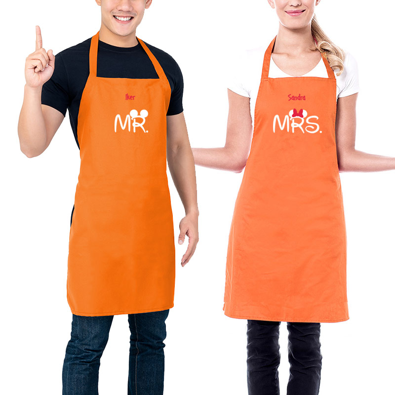 Regalos personalizados: Regalos bordados: Pack de delantales BIO bordados Mr y Mrs