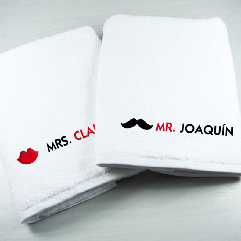 Regalos personalizados: Regalos bordados: Pack de toallas bordadas para parejas