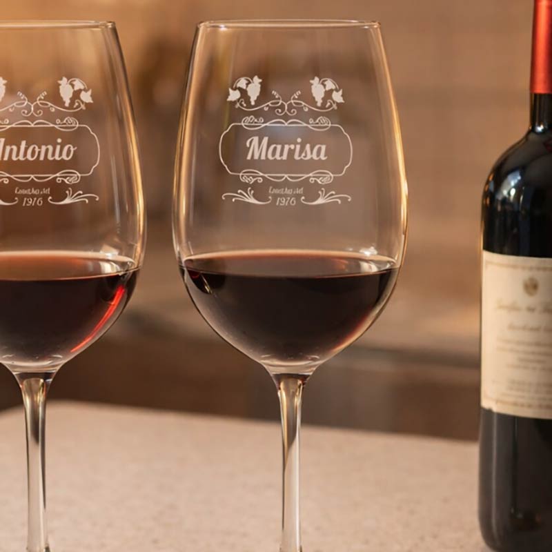 Regalos personalizados: Cristalería personalizada: Pack dos copas de vino personalizadas Regalos personalizados: Cristalería personalizada: Pack dos copas de vino personalizadas