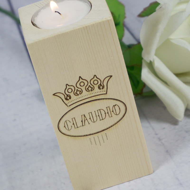 Regalos personalizados: Velas personalizadas: Portavelas de madera grabado