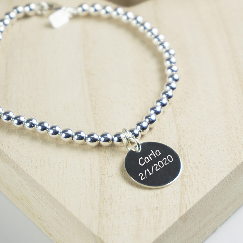 Reproducir Cañón Aliado Pulsera bolitas plata personalizada