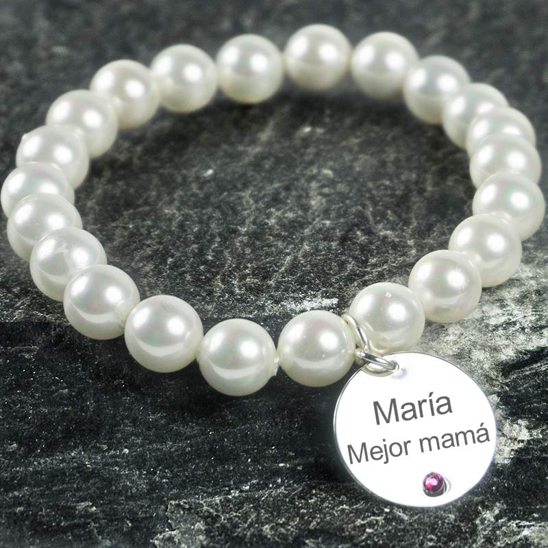 Regalos personalizados: Joyas personalizadas: Pulsera con medalla de plata Swarowski con perlas