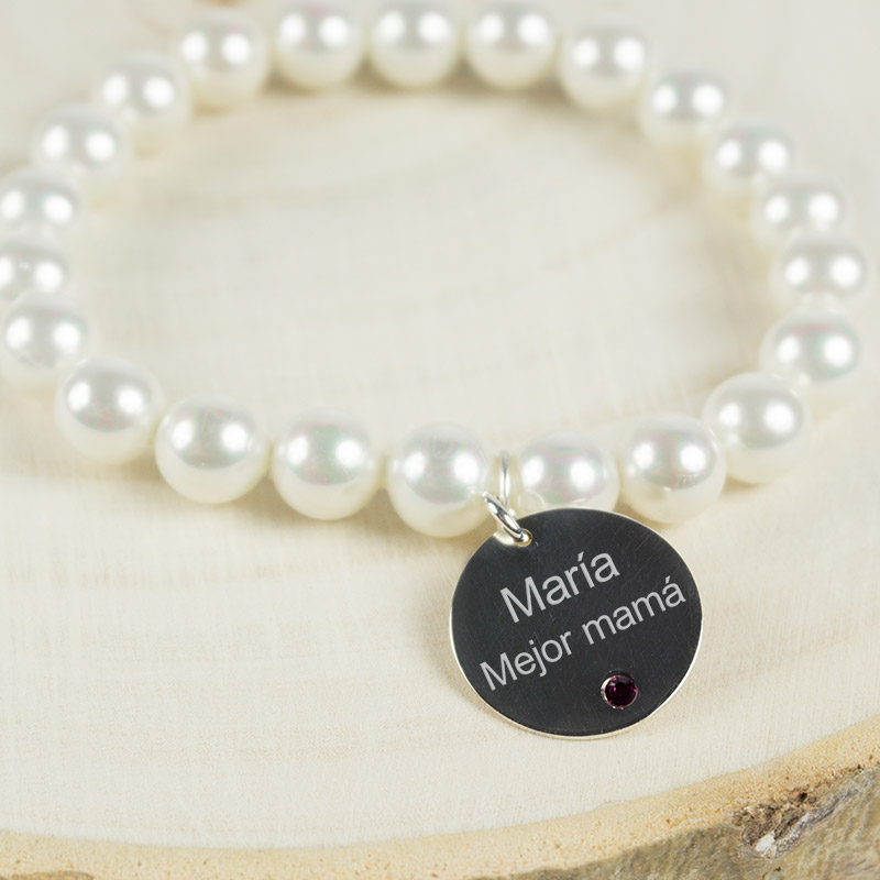 Regalos personalizados: Joyas personalizadas: Pulsera con medalla de plata Swarowski con perlas