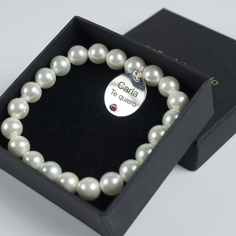 Regalos personalizados: Joyas personalizadas: Pulsera con medalla de plata Swarowski con perlas