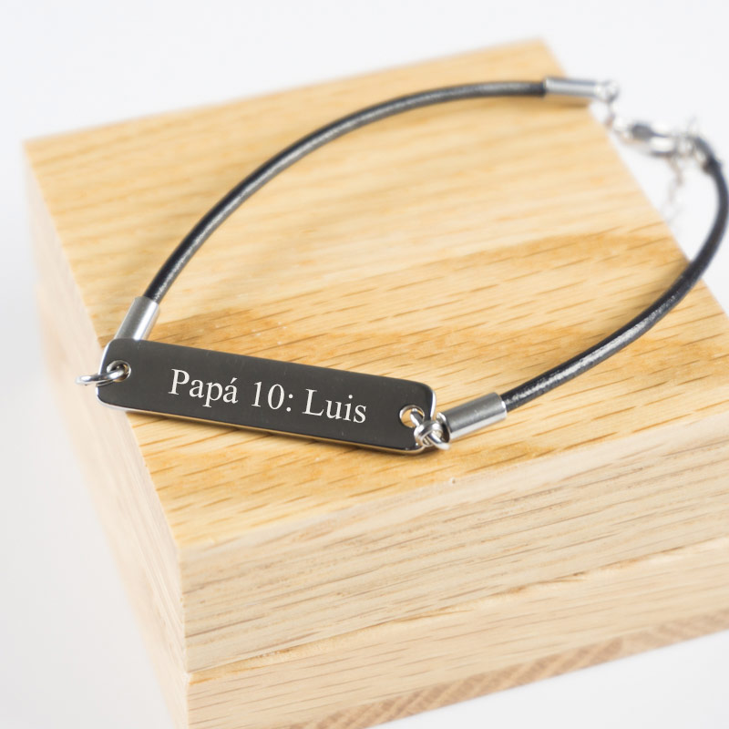 Regalos personalizados: Joyas personalizadas: Pulsera de acero y cuero personalizada