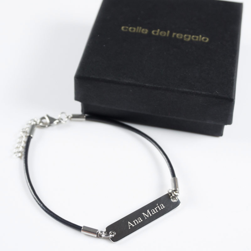 Regalos personalizados: Joyas personalizadas: Pulsera de acero y cuero personalizada