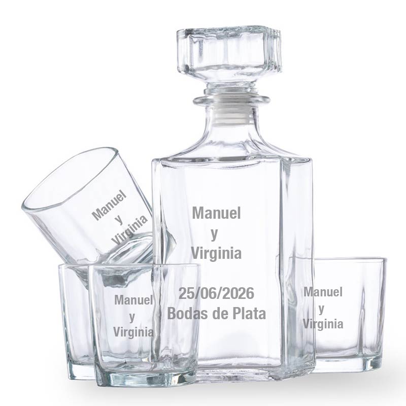 Regalos personalizados: Cristalería personalizada: Set whisky con texto grabado