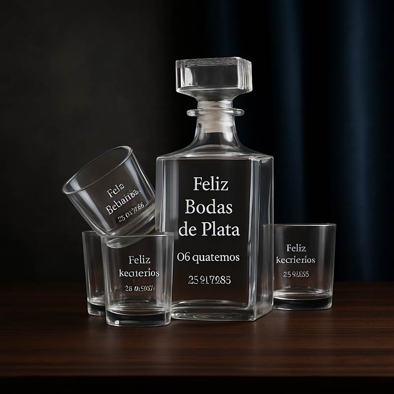 Regalos personalizados: Cristaler&iacute;a personalizada: Set whisky con texto grabado