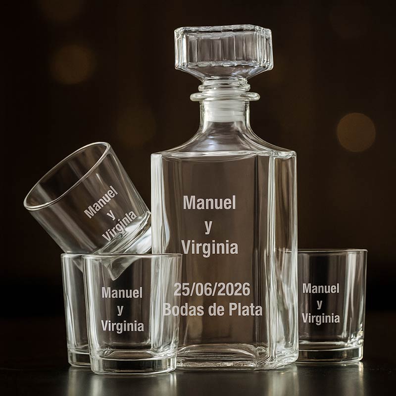 Regalos personalizados: Cristalería personalizada: Set whisky con texto grabado