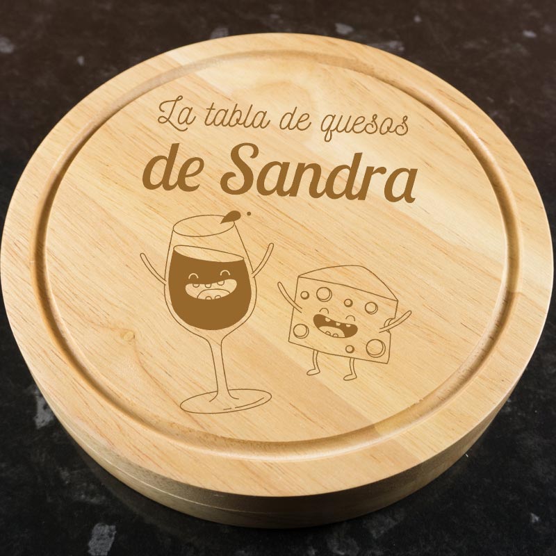 Regalos personalizados: Regalos con nombre: Tabla de quesos grabada con motivos divertidos