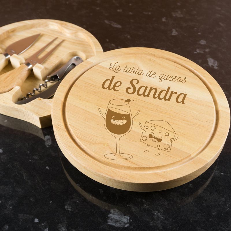 Regalos personalizados: Regalos con nombre: Tabla de quesos grabada con motivos divertidos