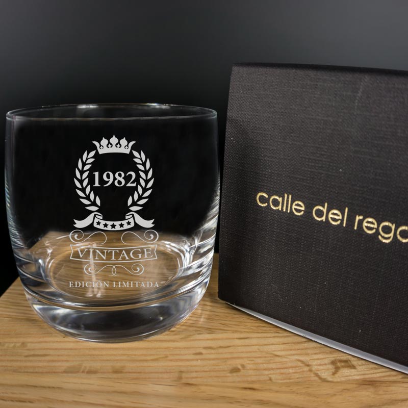 Regalos personalizados: Cristalería personalizada: Vaso de whisky grabado '40 Cumpleaños'