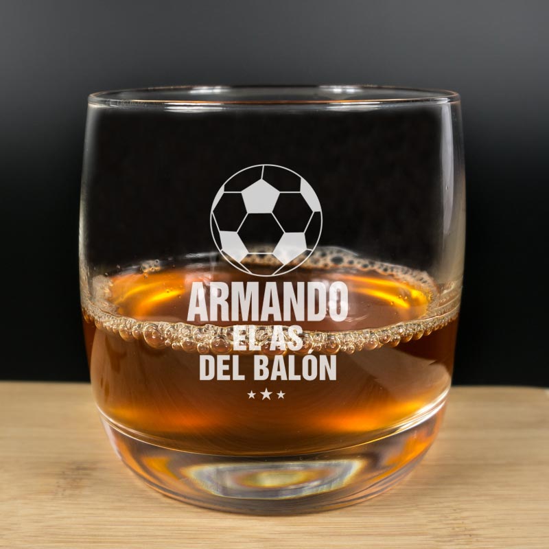 Regalos personalizados: Cristalería personalizada: Vaso de whisky para el as del balón 