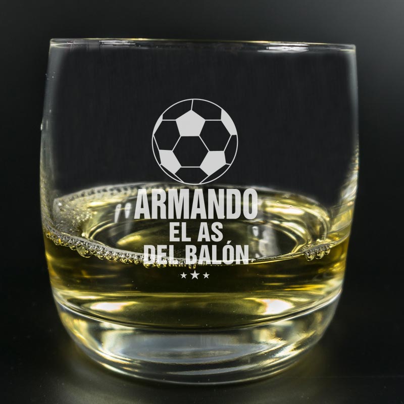 Regalos personalizados: Cristalería personalizada: Vaso de whisky para el as del balón 