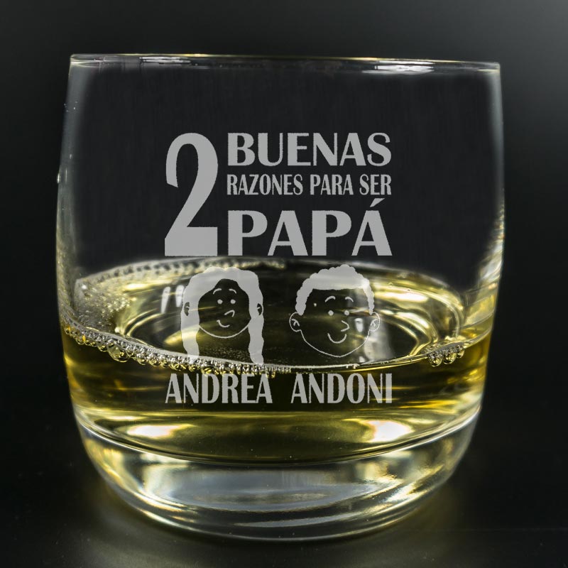 Regalos personalizados: Cristalería personalizada: Vaso de whisky razones para ser papá