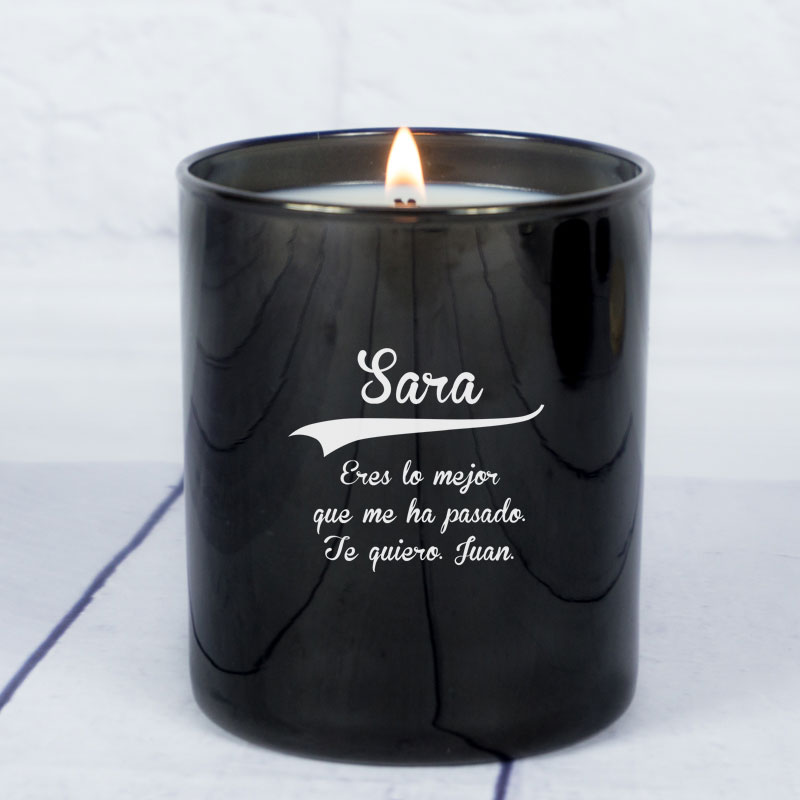 Regalos personalizados: Velas personalizadas: Vela grabada 'Nombre y dedicatoria' con campana de cristal