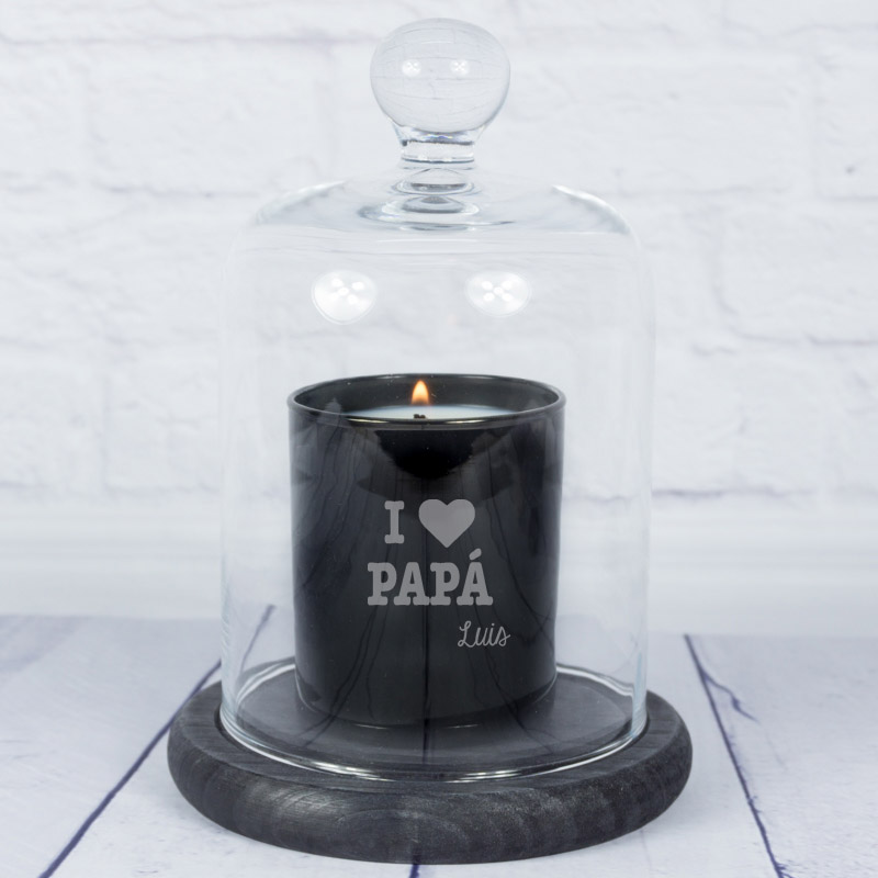 Regalos personalizados: Velas personalizadas: Vela grabada 'I love' con campana de cristal