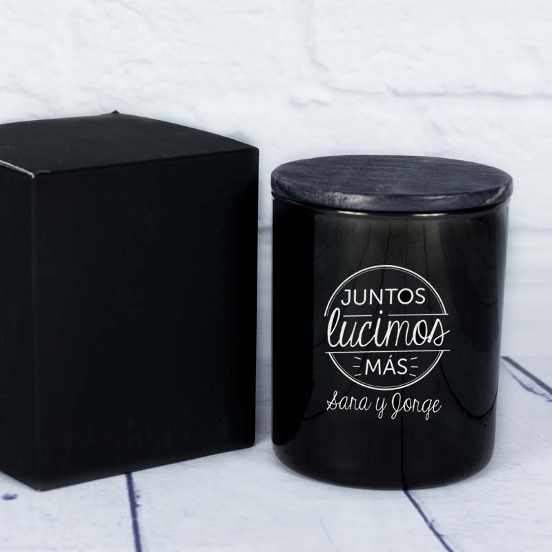 Regalos personalizados: Velas personalizadas: Vela grabada 'Juntos' con campana de cristal