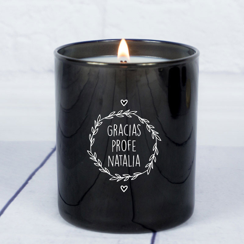 Regalos personalizados: Velas personalizadas: Vela grabada para profe con campana de cristal