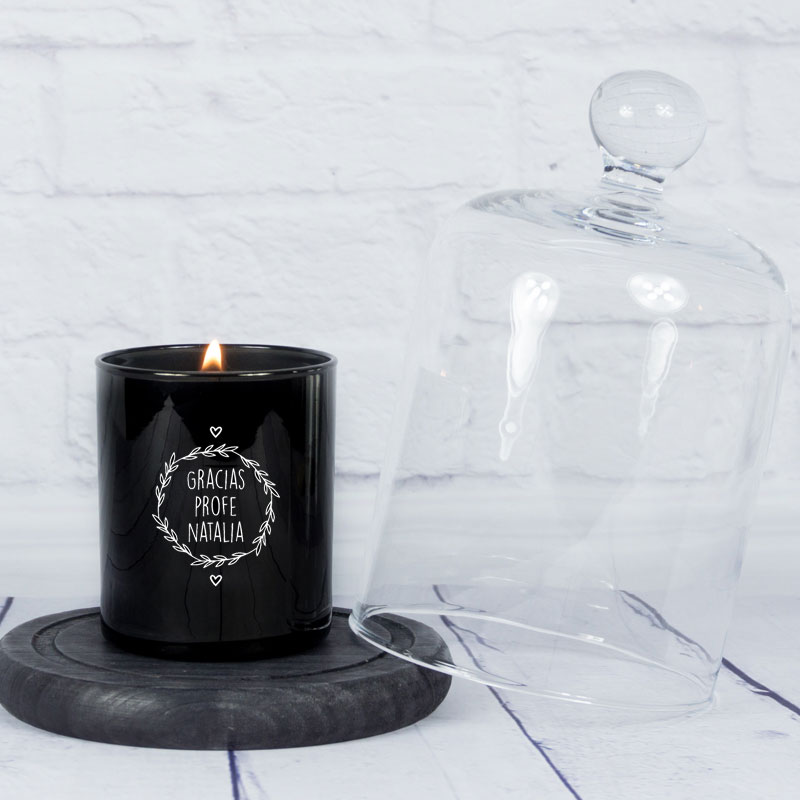 Regalos personalizados: Velas personalizadas: Vela grabada para profe con campana de cristal