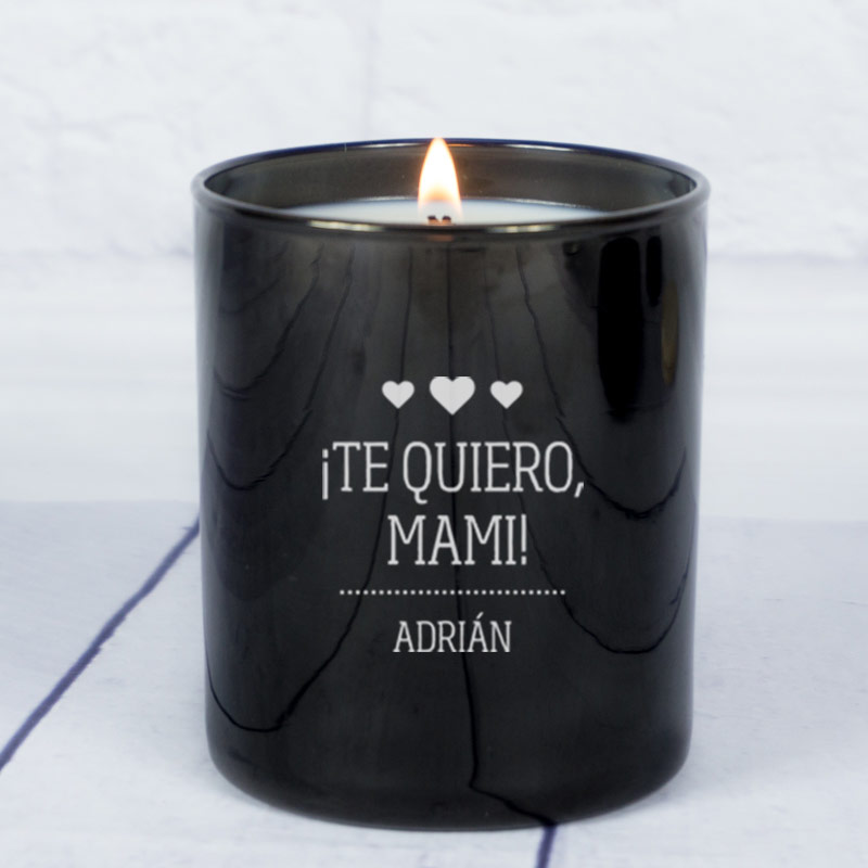Regalos personalizados: Velas personalizadas: Vela grabada Te quiero mami con campana de cristal