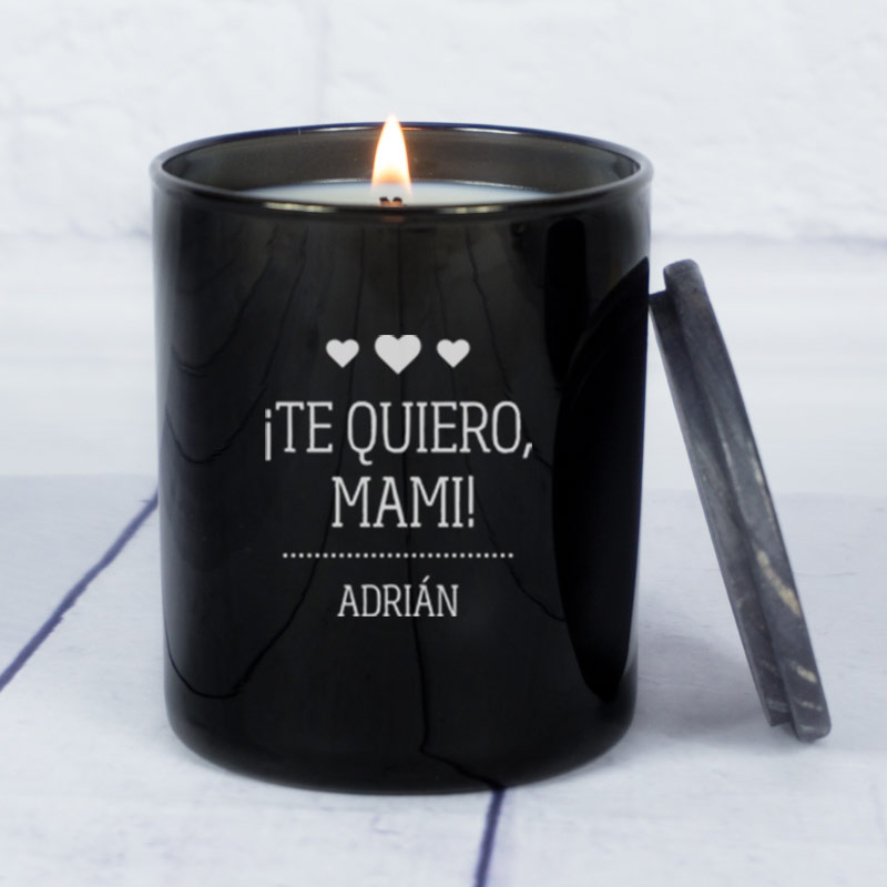 Regalos personalizados: Velas personalizadas: Vela grabada Te quiero mami con campana de cristal