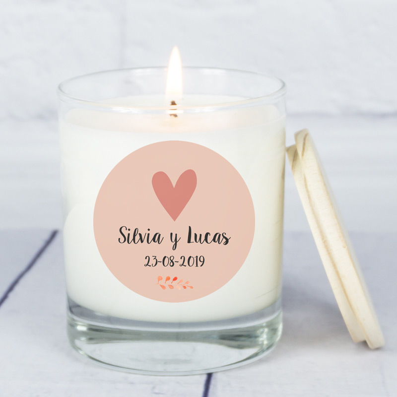 Regalos personalizados: Velas personalizadas: Vela personalizada con nombres y fecha