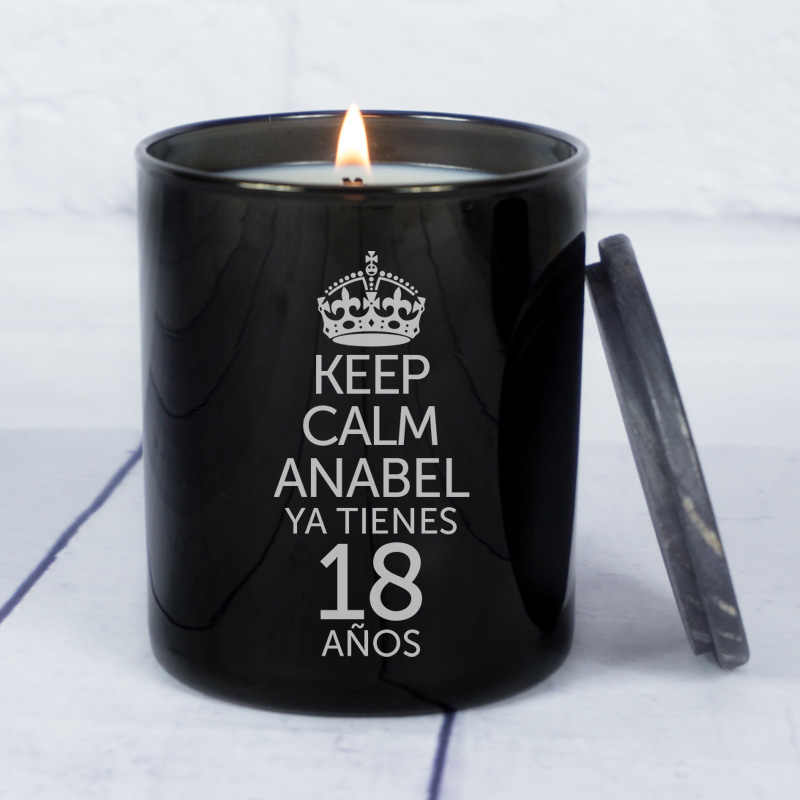 Regalos personalizados: Velas personalizadas: Vela personalizada 'Keep calm' con campana de cristal