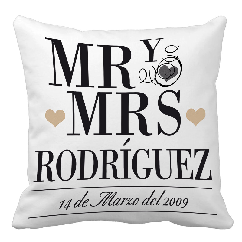 Regalos personalizados: Diseño y decoración: Cojín personalizado Mr y Mrs