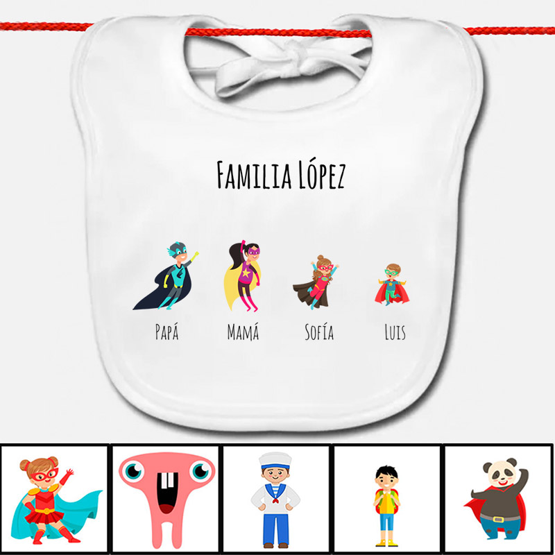 Regalos personalizados: Regalos con nombre: Babero familias personalizado