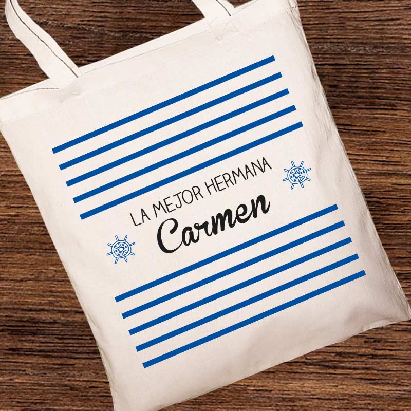 Regalos personalizados: Regalos con nombre: Bolsa tote bag marinera personalizada