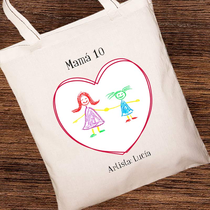 Regalos personalizados: Regalos con el dibujo de tus hijos: Bolsa tote bag personalizada con dibujo de tu hijo