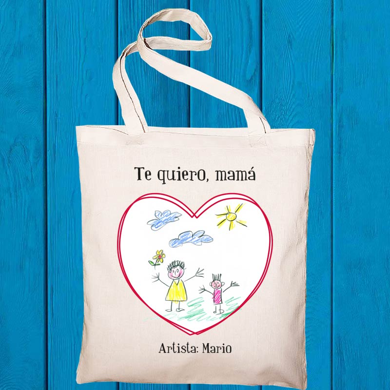 Regalos personalizados: Regalos con el dibujo de tus hijos: Bolsa tote bag personalizada con dibujo de tu hijo