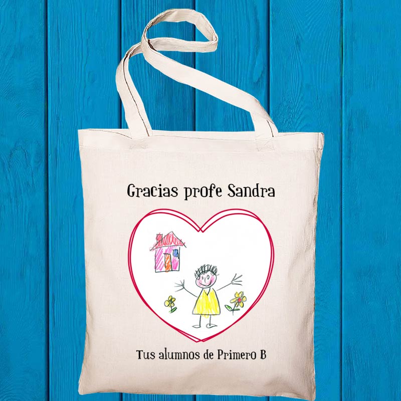 Regalos personalizados: Regalos con el dibujo de tus hijos: Bolsa tote BIO personalizada con dibujo para profe