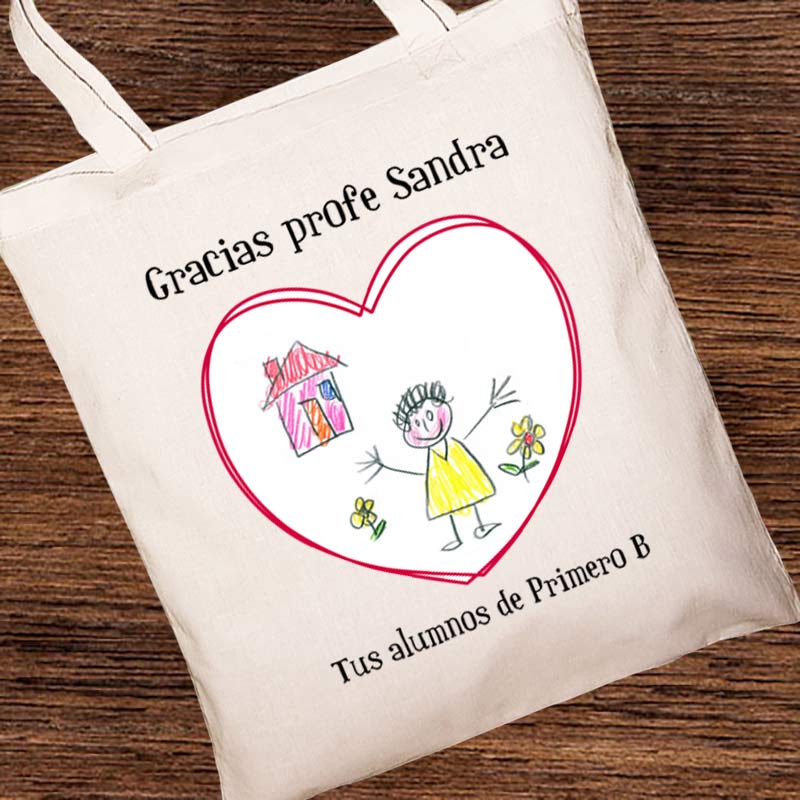 Regalos personalizados: Regalos con el dibujo de tus hijos: Bolsa tote BIO personalizada con dibujo para profe